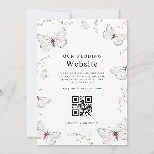 繊細な白い蝶の庭園の結婚式すべて1つ 招待状 (裏面)