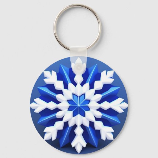 繊細な白い雪の結晶デザイン キーホルダー (正面)