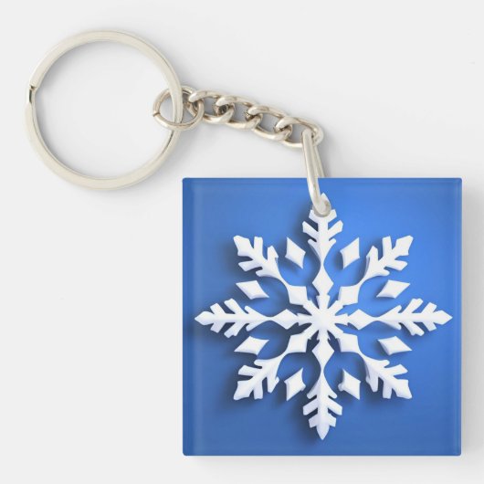 繊細な白い雪の結晶デザイン キーホルダー (正面)