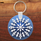 繊細な白い雪の結晶デザイン キーホルダー (正面)