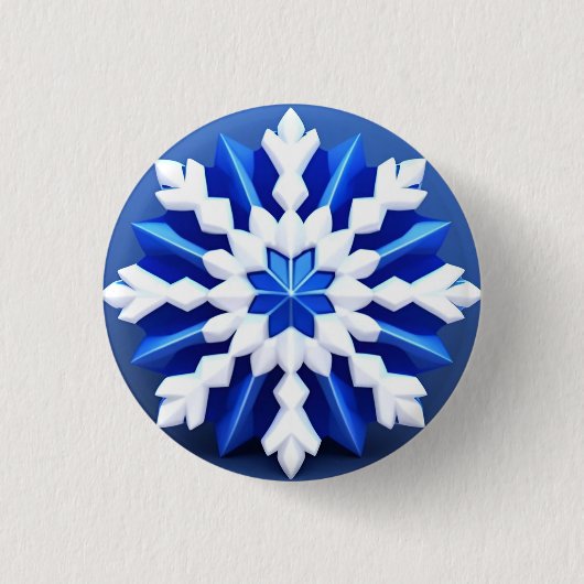 繊細な白い雪の結晶デザイン 缶バッジ (正面)