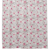 繊細な白とピンクのフローラ シャワーカーテン (正面)