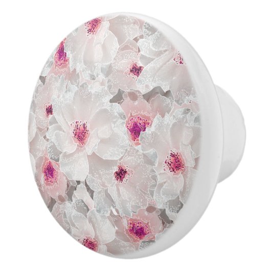 繊細な白とピンクのフローラ セラミックノブ (右)