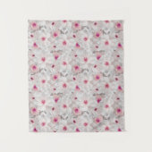 繊細な白とピンクのフローラ タペストリー (正面)