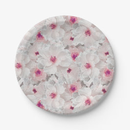 繊細な白とピンクのフローラ ペーパープレート