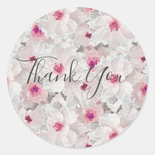 繊細な白とピンクのフローラ ラウンドシール (正面)