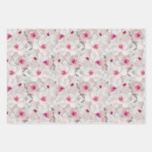 繊細な白とピンクのフローラ ラッピングペーパーシート (正面3)