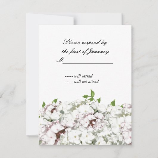 繊細な白と赤面のフローラ返信カード 出欠カード (正面)