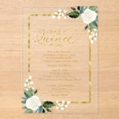 繊細な白と金ゴールドフローラキンセアニラ アクリル招待状 (正面)