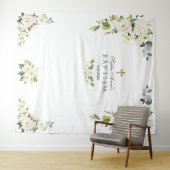 繊細な白の花の洗礼写真ブース小道具 タペストリー (インサイチュ(横))