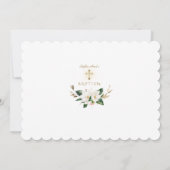 繊細な白マグノリア写真少女バプテスマ 招待状 (裏面)