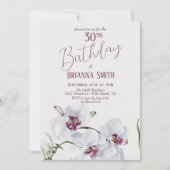 繊細な白絵画蘭の30歳の誕生日 招待状 (正面)
