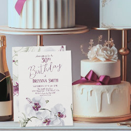 繊細な白絵画蘭の30歳の誕生日 招待状