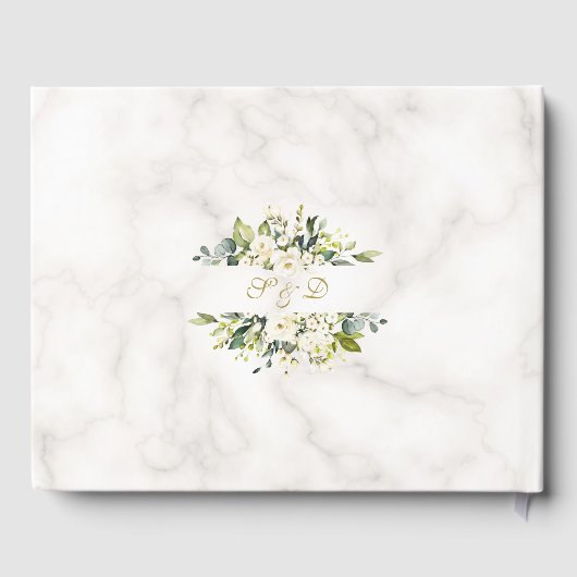 繊細な白色フローラ金ゴールドグリッターフレ結婚ーム ゲストブック (裏面)