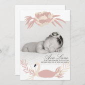 繊細な白鳥ベビーガールフローラピンクカスタムの写真 案内状 (正面/裏面)
