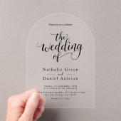 繊細な白黒のスクリプシンプルト結婚 アクリル招待状 (インサイチュ (ポータブル))