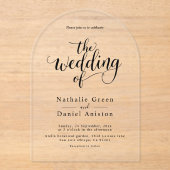 繊細な白黒のスクリプシンプルト結婚 アクリル招待状 (正面)