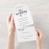 繊細な白黒のスクリプシンプルト結婚 オールインワン招待状 (貼ってはがせる)