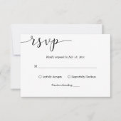 繊細な白黒のスクリプシンプルト結婚 出欠カード (正面)