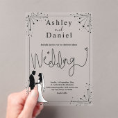 繊細な白黒のロマンチックなカップル結婚の アクリル招待状 (インサイチュ (ポータブル))