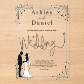 繊細な白黒のロマンチックなカップル結婚の アクリル招待状 (正面)