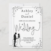 繊細な白黒のロマンチックなカップル結婚の 招待状 (正面)