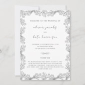 繊細な白黒フローラフロントとバック結婚ズ 招待状 (正面)