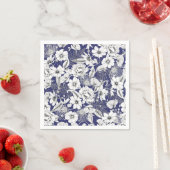 繊細な白黒ラインスケッチ牡丹リリーブン スタンダードカクテルナプキン (インサイチュ)