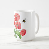 繊細な真っ赤なケシの花とハチ コーヒーマグカップ (正面右)