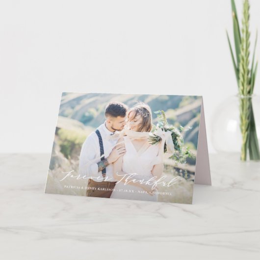 繊細な筆記体 永遠に感謝 ウェディング サンクス サンキューカード (正面)