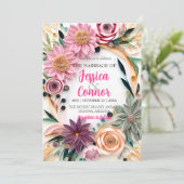 繊細な紙細工の花と緑のウェディングアート 招待状 (スタンド正面)