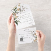 繊細な素朴タン秋ワイルドフラワーQRコード オールインワン招待状 (貼ってはがせる)