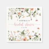 繊細な素朴ピンクワイルドフラワーブライダルシャワー スタンダードカクテルナプキン (正面)
