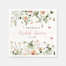 繊細な素朴ピンクワイルドフラワーブライダルシャワー スタンダードカクテルナプキン