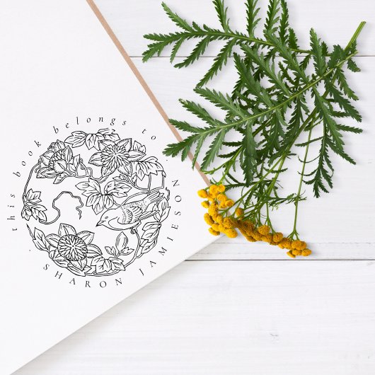 繊細な素朴フローラ鳥名前をカスタムする図書館 ラバースタンプ