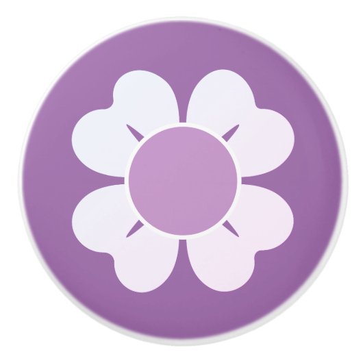 繊細な紫と白の花 セラミックノブ (正面)