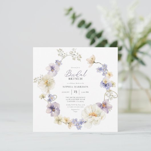 繊細な紫と白の野草の招待状 招待状 (スタンド正面)