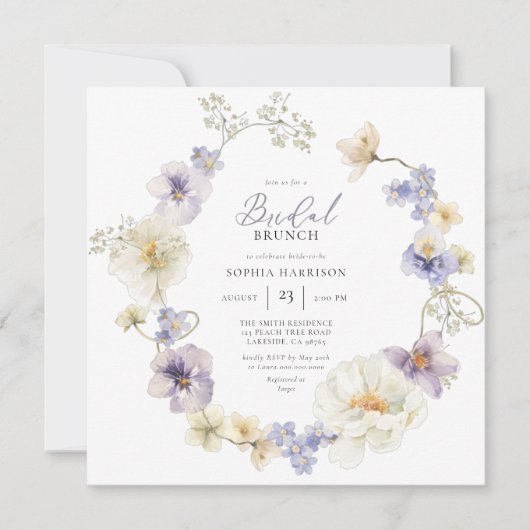 繊細な紫と白の野草の招待状 招待状 (正面)