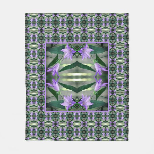 繊細な紫のユリの花の抽象芸術パターン フリースブランケット (正面)