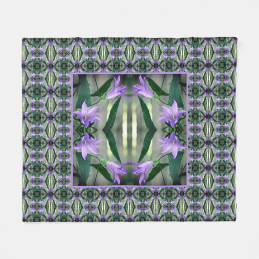 繊細な紫のユリの花の抽象芸術パターン フリースブランケット (正面(横))