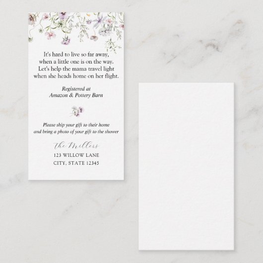 繊細な紫の山花長距離 エンクロージャーカード (正面/裏面)