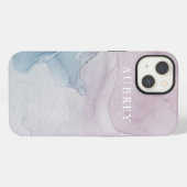 繊細な紫の抽象芸術プリントと名前 iPhoneケース (裏面横)