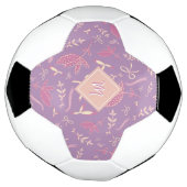 繊細な紫の花模様と弓 サッカーボール (回転)