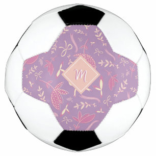 繊細な紫の花模様と弓 サッカーボール