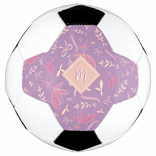 繊細な紫の花模様と弓 サッカーボール (正面)