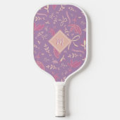 繊細な紫の花模様と弓 ピックルボールラケット (正面)