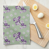 繊細な紫の蘭の茶タオル キッチンタオル (四つ折り)