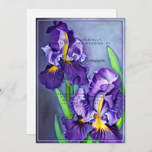 繊細な紫の虹彩カスタムウェディング 招待状 (正面/裏面)