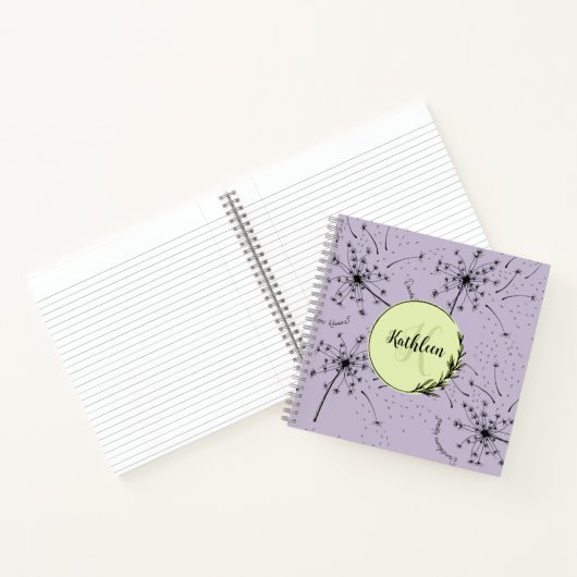 繊細な紫の野生の花 タンポポの優しいキス 花のような ノートブック (内部)