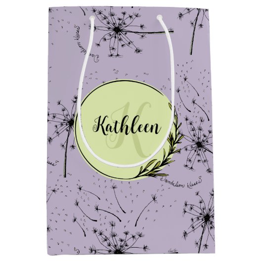 繊細な紫の野生の花 タンポポの優しいキス 花のような ミディアムペーパーバッグ (正面)